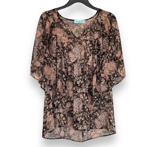 Chris & Carol Black Pink Floral Flowy Boho Top Lightweight Sz Small